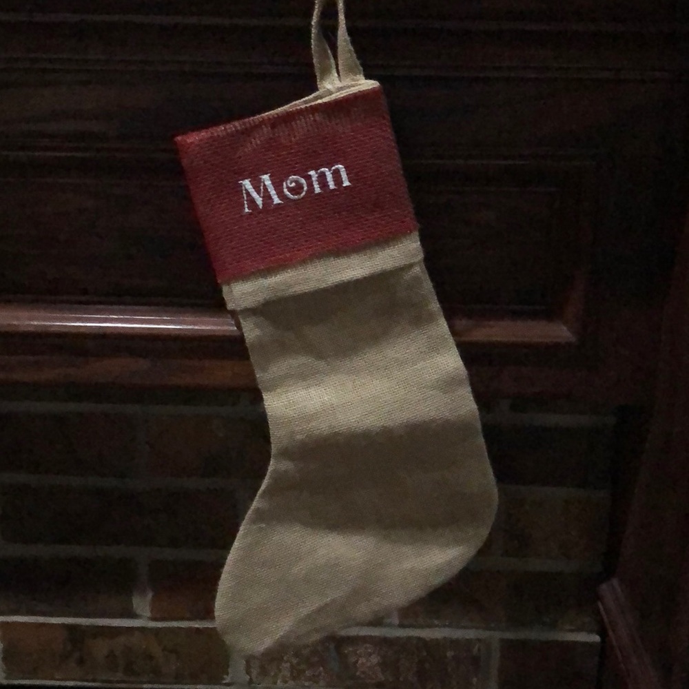 “Mom” Red Burlap Christmas Stocking